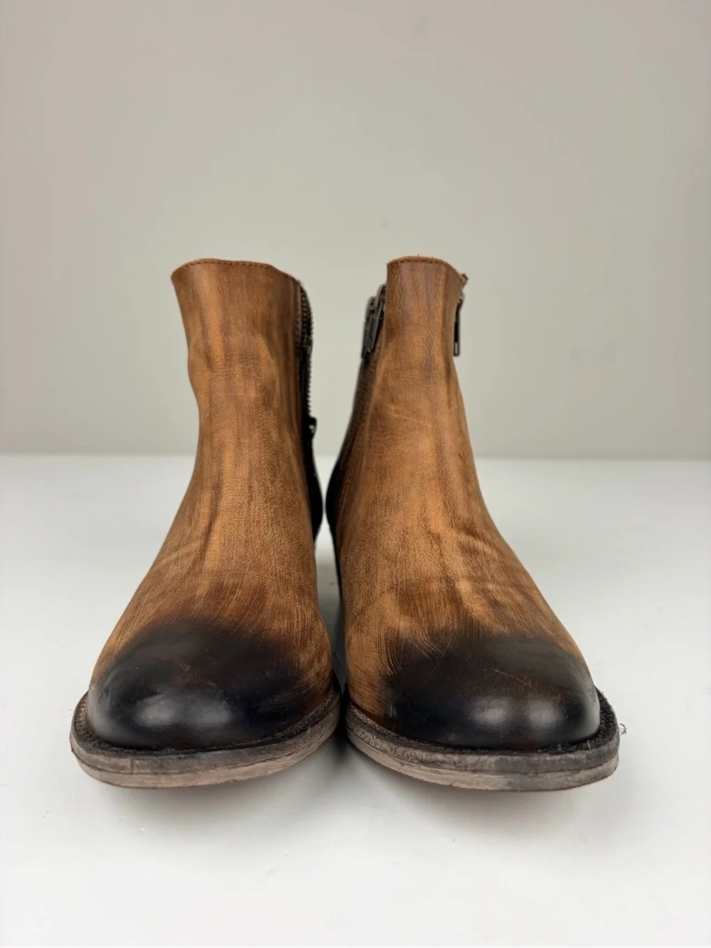 Circle G Burnished Distressed Leather Ankle Boots Sz 7.5 Western Double‎ Zip